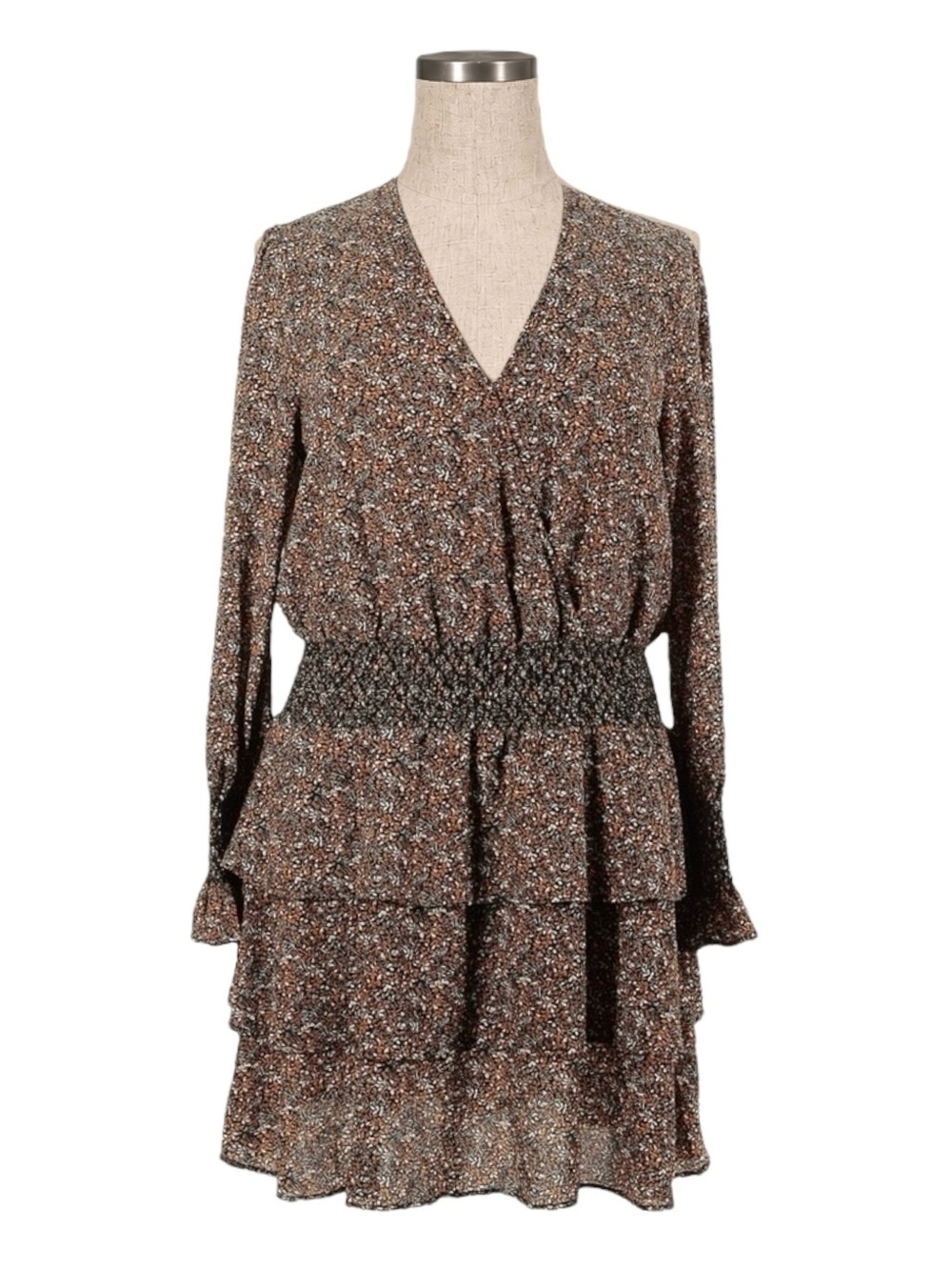 Michael Kors Faux Wrap Tier Ruffle Mini Dress XL NWT Floral Marigold Brown Boho